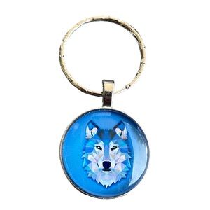 Wolf Head Silver and Blue Keychain